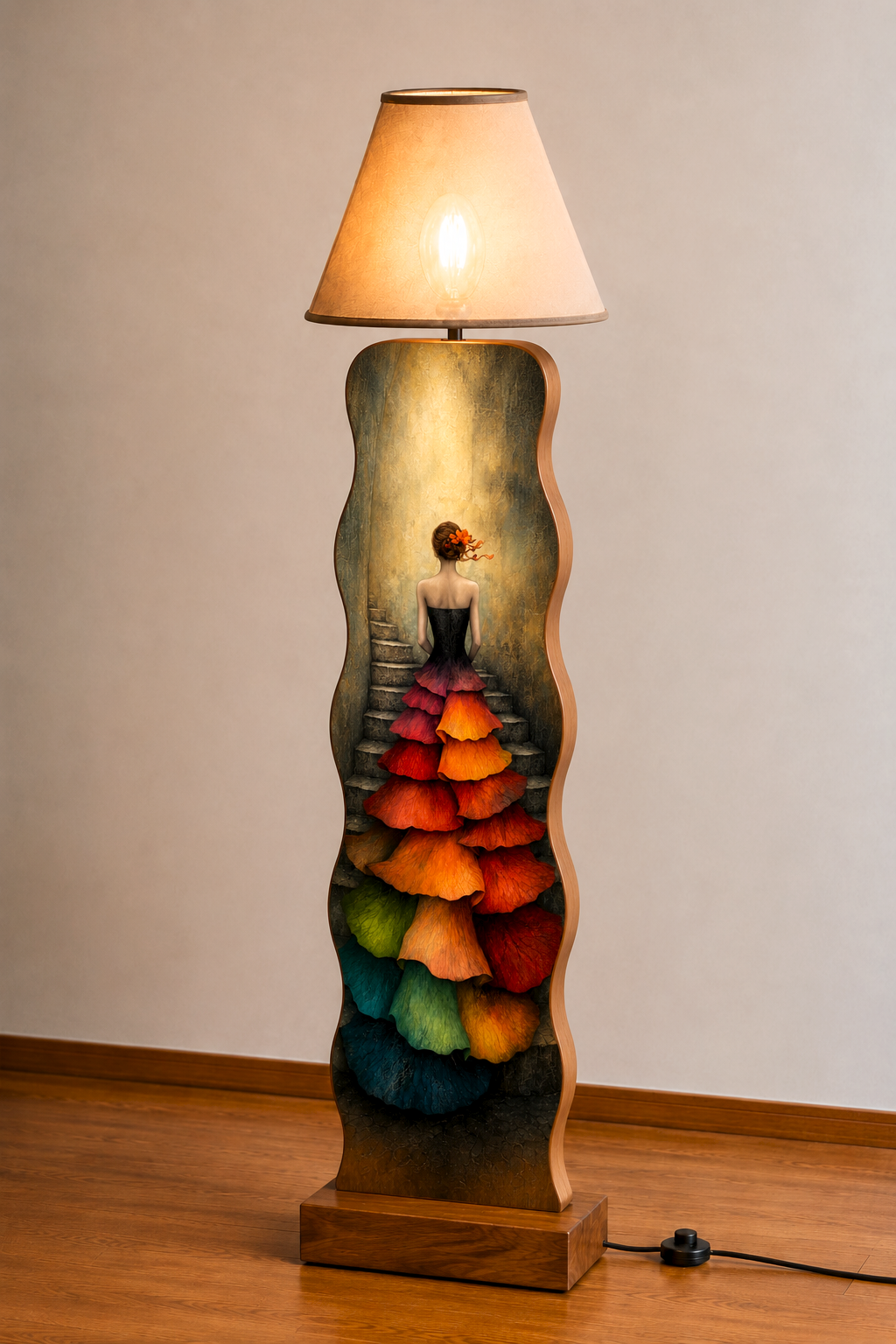 Rainbow Ruffles Wooden Floor Lamp