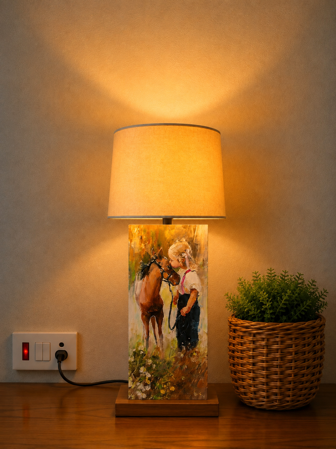Whispers of Friendship Wooden Table Lamp with shade