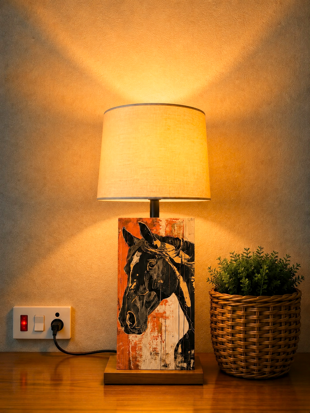 Majestic Horse Glow wooden Table Lamp