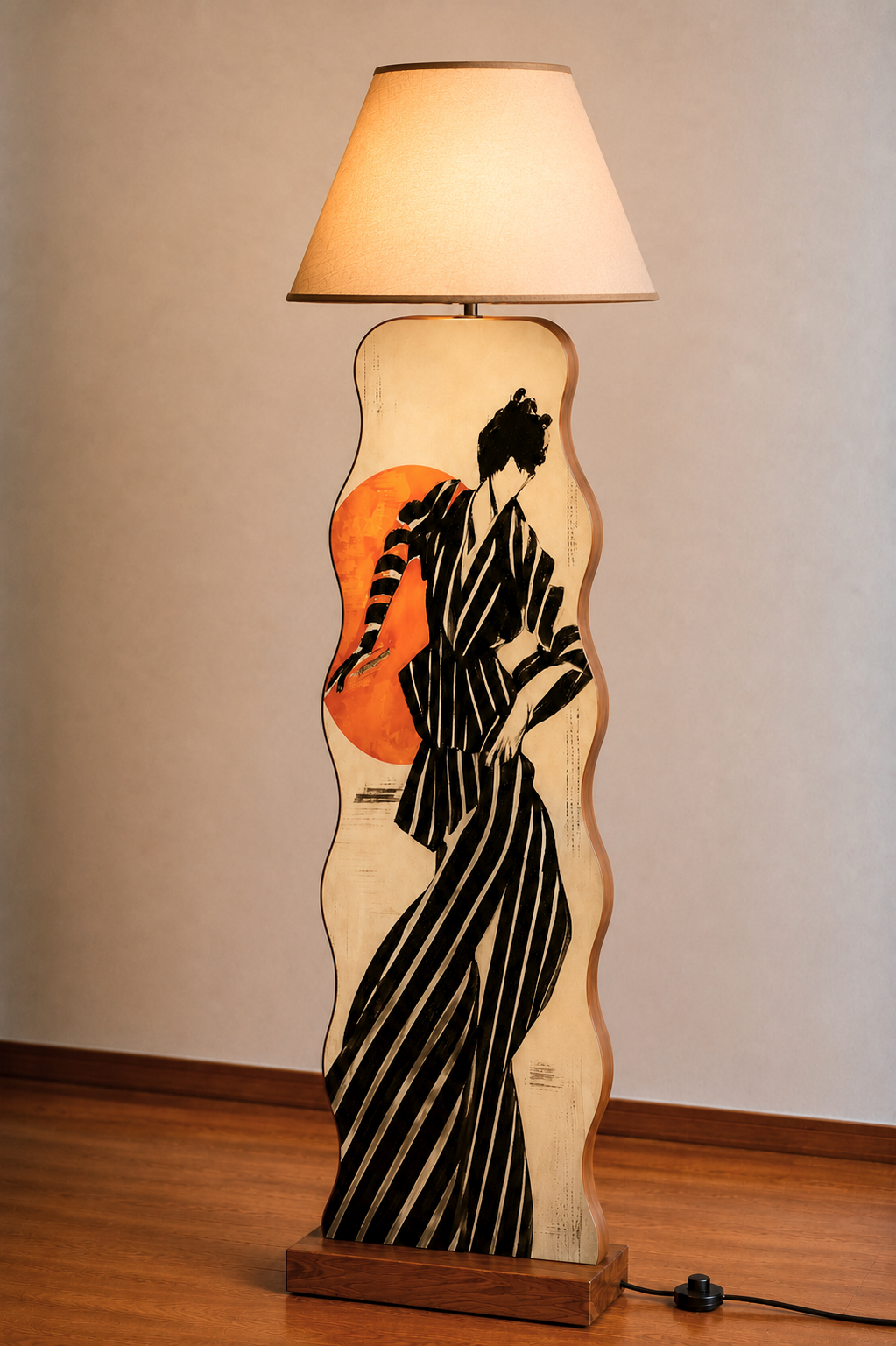 'Dance in Stripes' Wooden Floor Lamp with shade