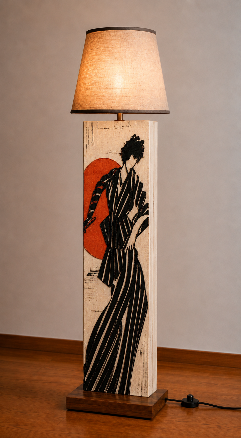 'Dance in Stripes' Wooden Floor Lamp with shade