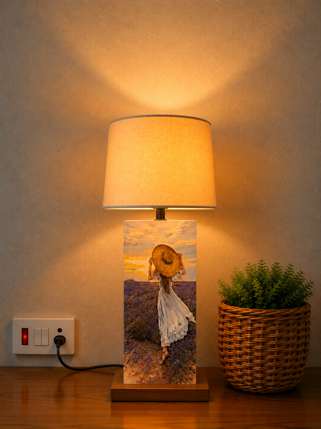 The Summer Meadow Wooden Table Lamp with shade